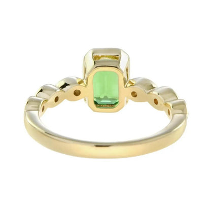 Emerald Cut Tsavorite and Diamond Engagement Ring