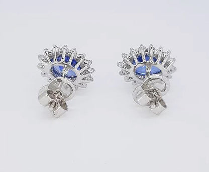 2.46ct Sapphire and Diamond Oval Cluster Earrings in 18ct White Gold