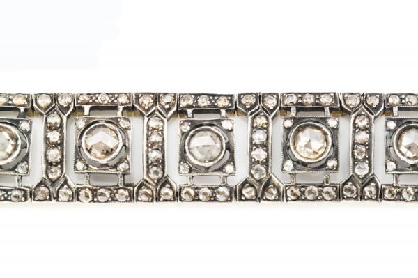 Antique Victorian 11.18ct Rose Cut Diamond Bracelet, 11.18 carat total, mounted in Silver and backed with 15ct Gold, Circa 1860s