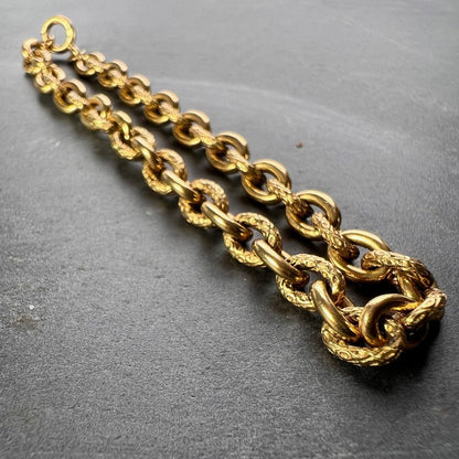 French 18ct Yellow Gold Textured Cable Link Bracelet