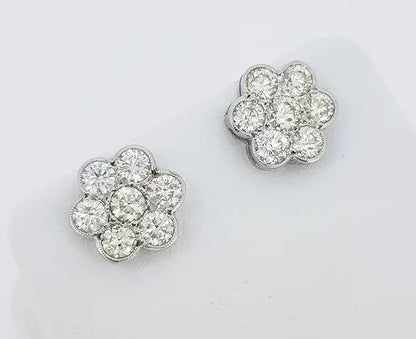 2.25ct Diamond Daisy Flower Cluster Earrings in 18ct White Gold