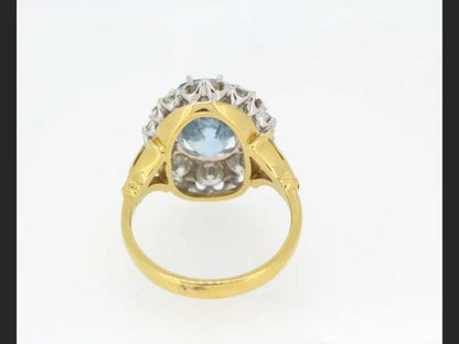 Aquamarine and Diamond Cluster Ring, 5.80 carat total, Yellow Gold