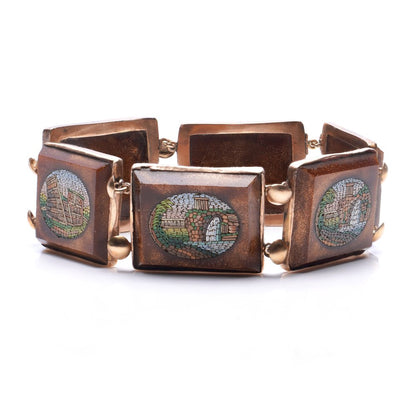 Antique 9ct Yellow Gold Goldstone and Micromosiac Bracelet