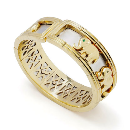 Vintage 18ct Gold Bangle Bracelet with Diamond Set Elephants