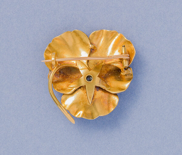 Art Nouveau Lilac and Purple Enamel Pansy Flower Brooch with Diamond