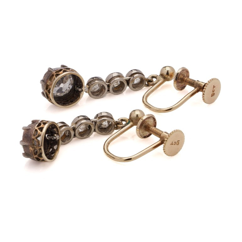 Victorian Antique 3.20ct Old Mine Cut Diamond Drop Earrings