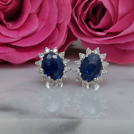 2.60ct Oval Sapphire and Diamond Cluster Stud Earrings