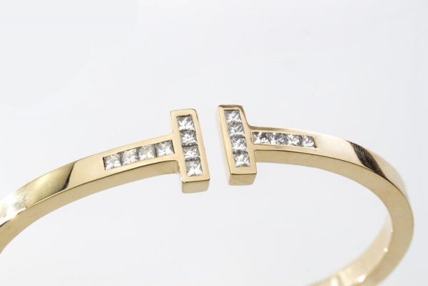 Tiffany and Co 18ct Gold Bangle with 1.60cts Princess Cut Diamonds