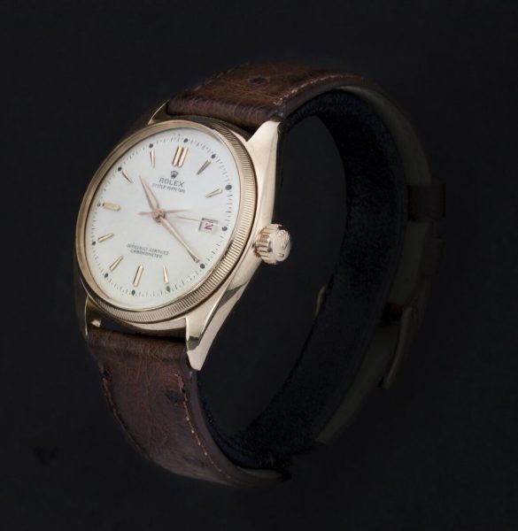 Rolex Oyster Perpetual 4467 18ct Rose Gold Bubble Back Automatic Chronometer; 36mm, white dial, with box and papers, Circa 1947