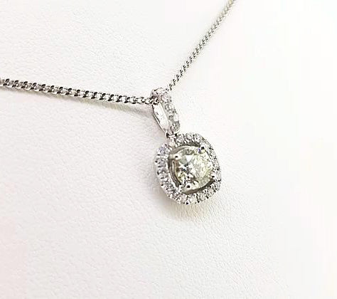 Cushion Cut Diamond Cluster Pendant, 1.35 carat total, 18ct White Gold