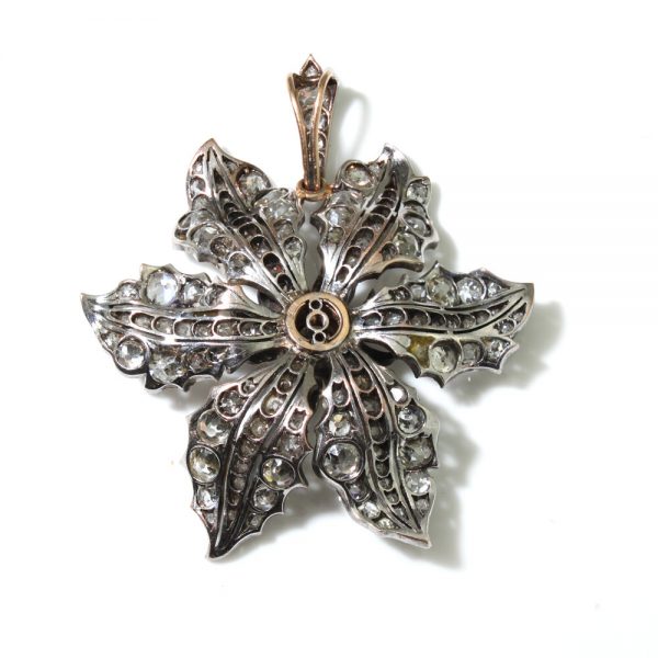 Antique Victorian Old Cut Diamond Flower Pendant, 9 carat total