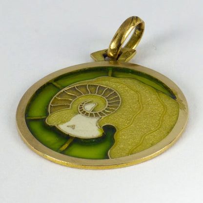 French Plique a Jour Enamel and 18ct Gold Zodiac Aries Charm Pendant
