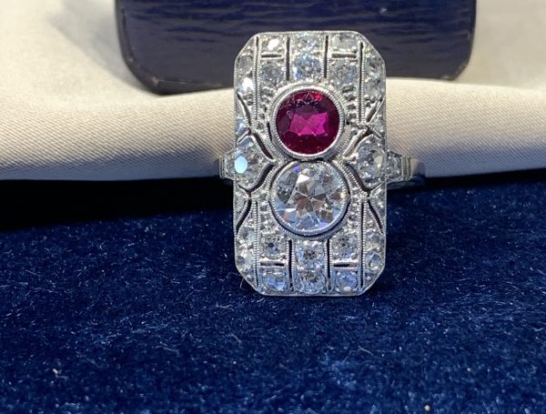 Art Deco Ruby and Diamond Plaque Ring