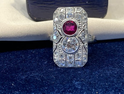 Art Deco Ruby and Diamond Plaque Ring