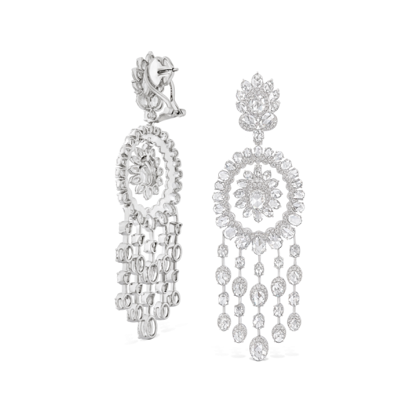 Rose Cut Diamond Chandelier Earrings, 14.25 carat total