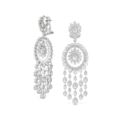 Rose Cut Diamond Chandelier Earrings, 14.25 carat total