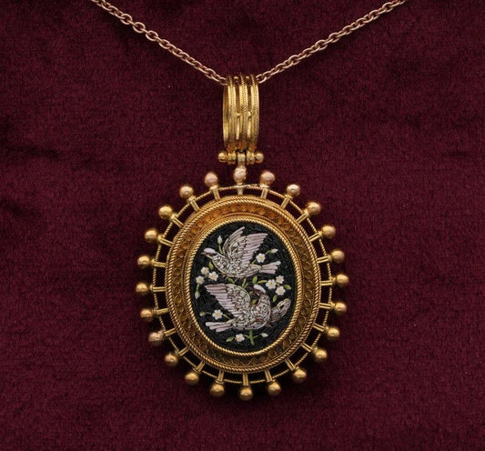 Antique Victorian Etruscan Revival Micromosaic Locket Pendant