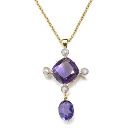 Antique Edwardian Amethyst & Seed Pearl Pendant
