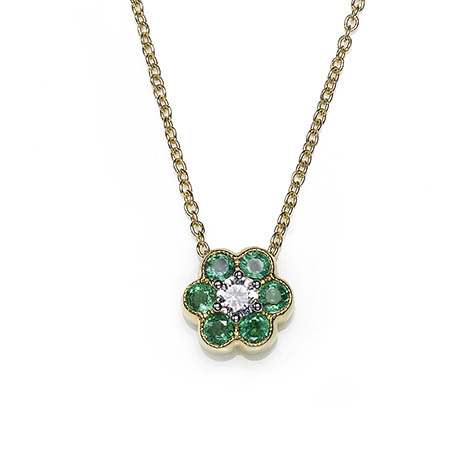 Flower Head Emerald & Diamond Pendant