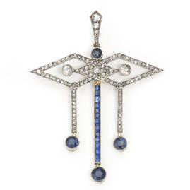 Antique Edwardian Russian Sapphire & Diamond Pendant