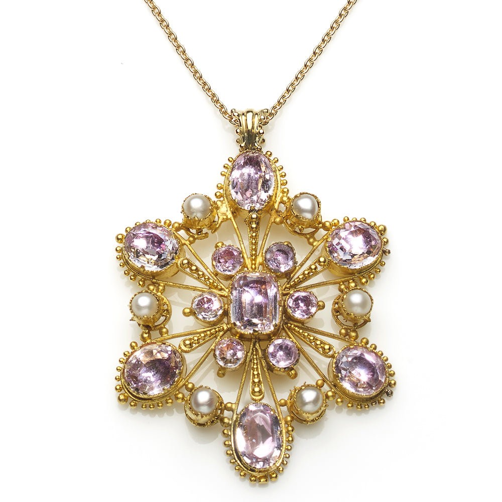 Antique Georgian Pink Topaz & Pearl Pendant