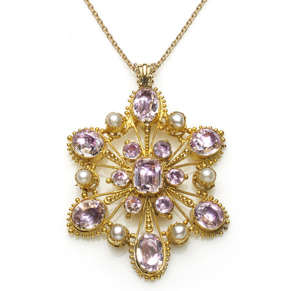 Antique Georgian Pink Topaz & Pearl Pendant