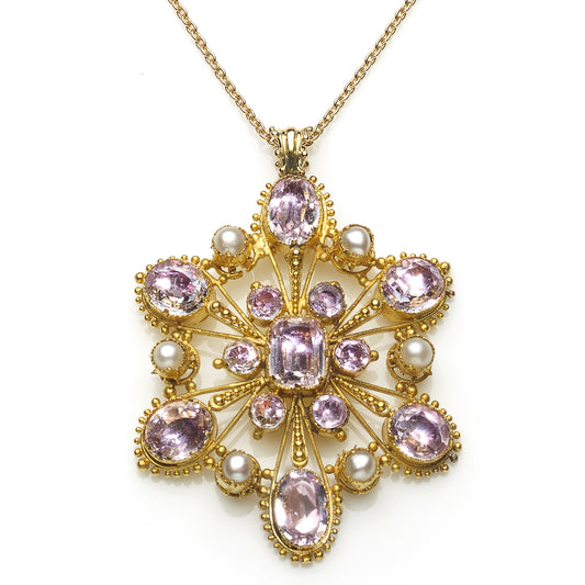 Antique Georgian Pink Topaz & Pearl Pendant