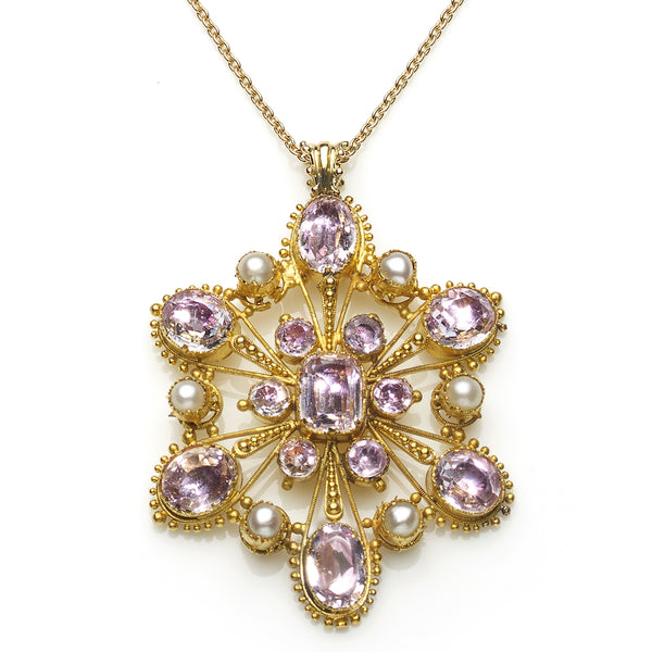Antique Georgian Pink Topaz & Pearl Pendant