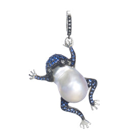 Pearl & Sapphire Blue 'Dancing Frog' Pendant