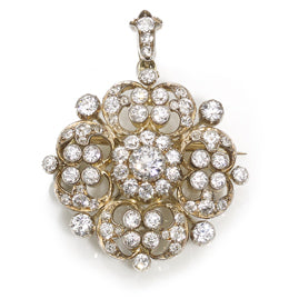 Vintage Victorian Style Diamond Set Quatrefoil Brooch Pendant