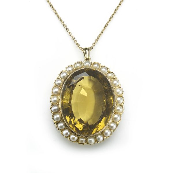 Antique Victorian Citrine and Pearl Pendant