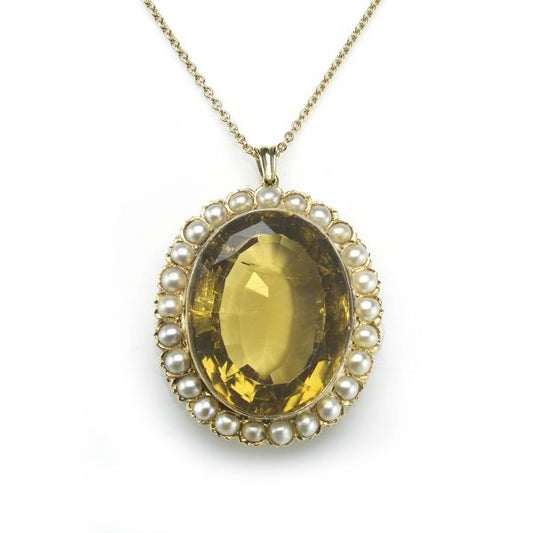 Antique Victorian Citrine and Pearl Pendant
