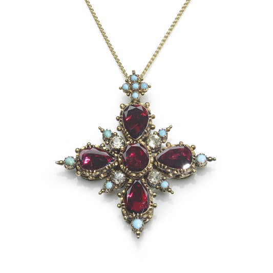 Antique Vicorian Garnet and Turquoise Cruciform Pendant