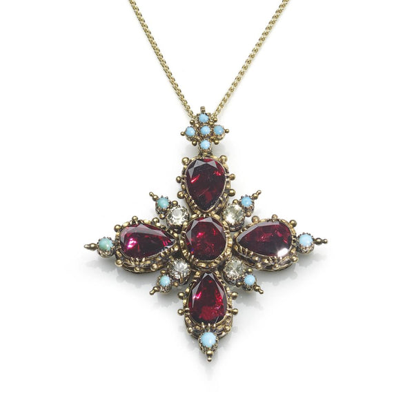 Antique Vicorian Garnet and Turquoise Cruciform Pendant