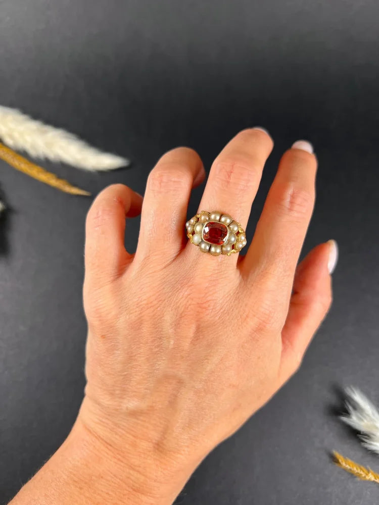 Antique Garnet Cluster Ring In 15 Carat Yellow Gold