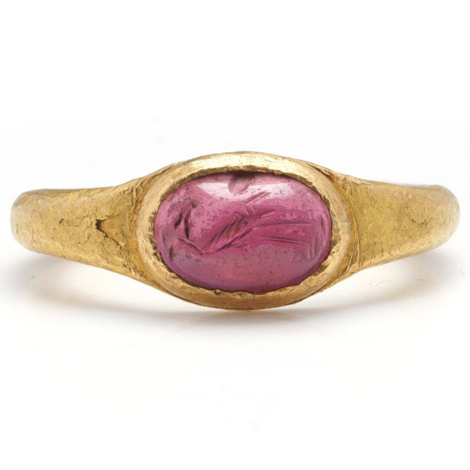 Antique Roman 22ct Gold Carved Amethyst Intaglio Ring