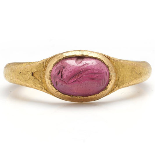 Antique Roman 22ct Gold Carved Amethyst Intaglio Ring