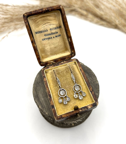 Edwardian 18 Carat Gold, Platinum and Diamond Drop Earrings, 1.90 Carats