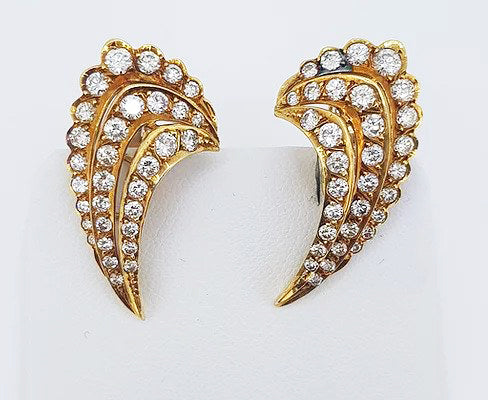 Diamond and 18ct Yellow Gold Angel Wing Clip On Earrings; striking diamond-set clip-on earrings in the form of angel's wings