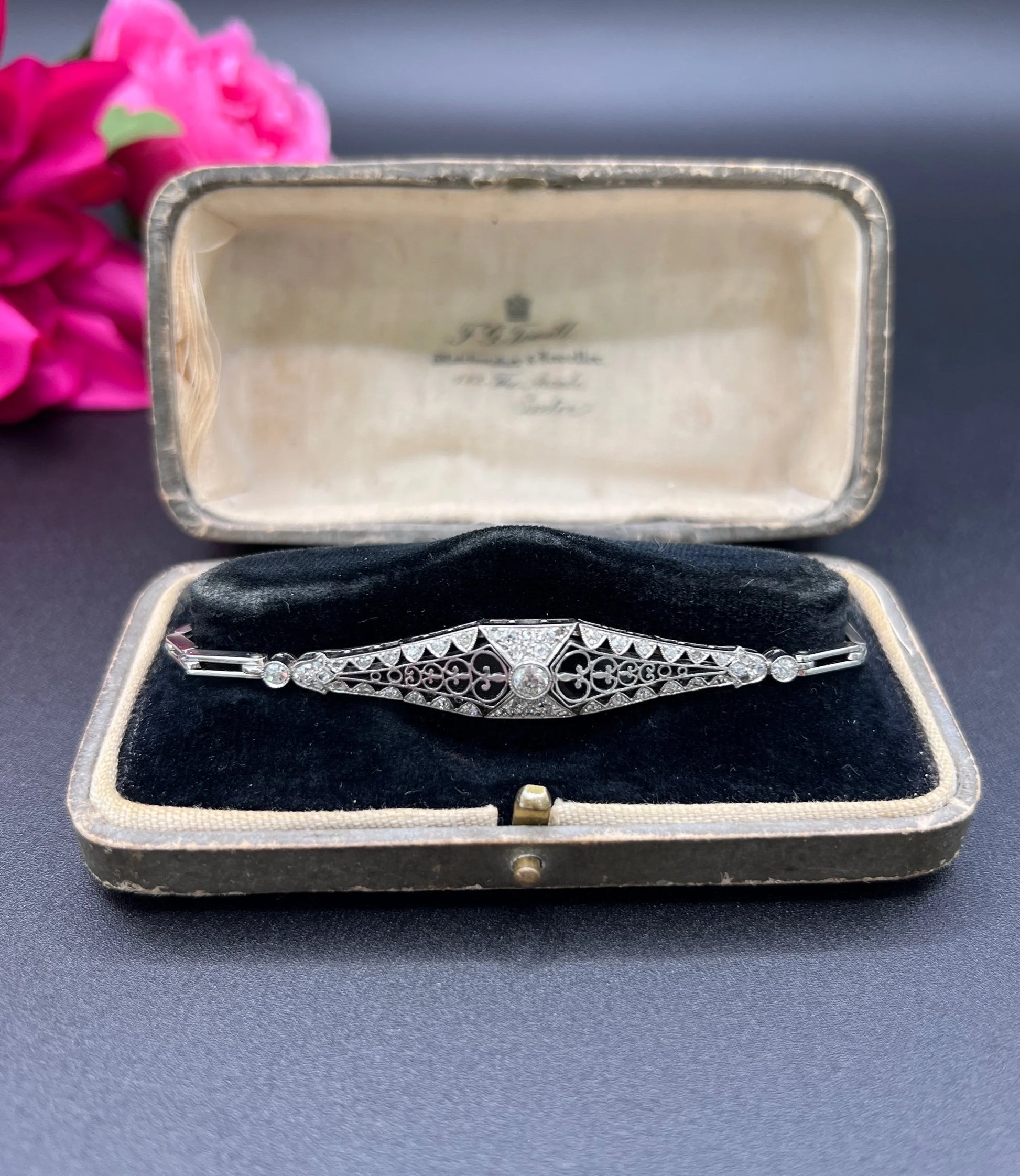 Antique Platinum, Original Art Deco Onyx & Diamond Bracelet