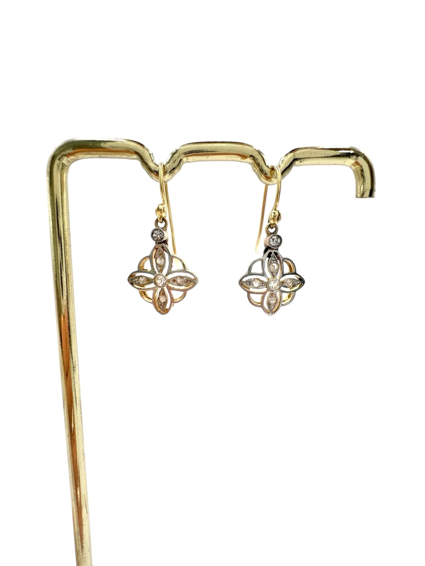 Antique 18ct Gold & Platinum, Edwardian era Diamond Drop Dangle Earrings