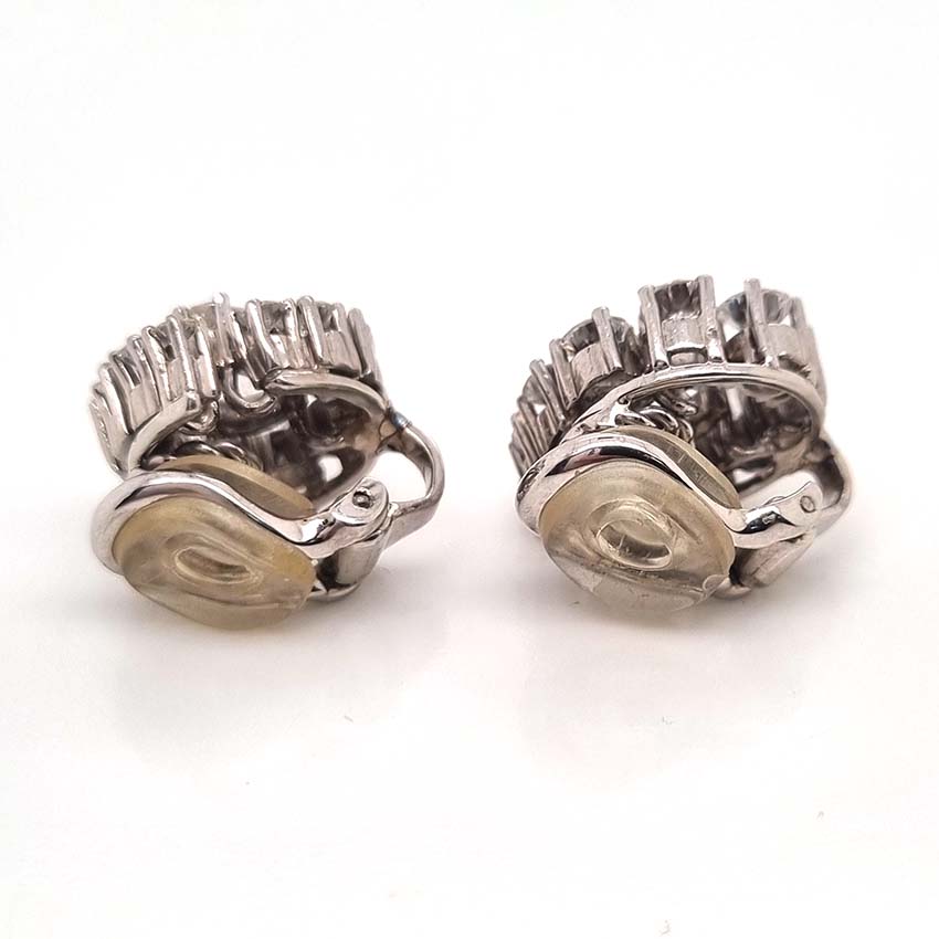 Vintage Pear Cut Diamond Cluster Clip On Earrings, 3.5 carat total