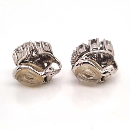 Vintage Pear Cut Diamond Cluster Clip On Earrings, 3.5 carat total