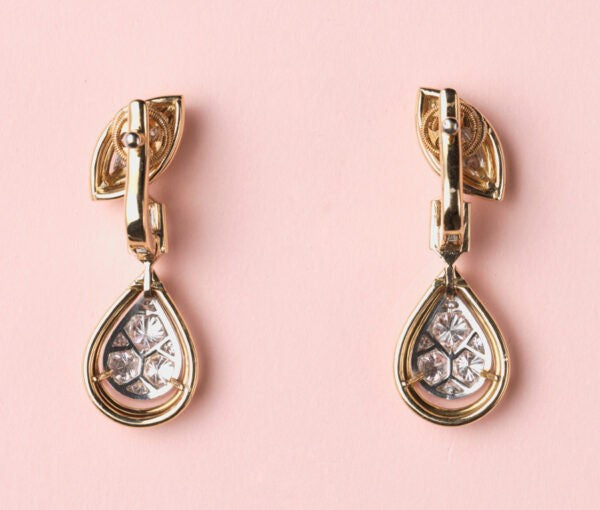 Vintage Cartier Diamond, 18ct Gold and Platinum Drop Earrings