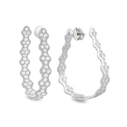 Rose Cut Diamond Hoop Earrings; Crafted from 112 rose-cuts and 540 round brilliant cut diamonds, seamlessly contoured, 7.73 carat total, 18ct white gold