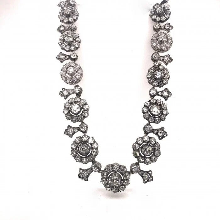 Antique Victorian Diamond Cluster Tiara Necklace, 27 carats
