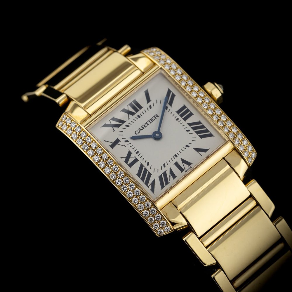 Cartier Tank Francaise 1821 Midsize Yellow Gold Watch Diamonds