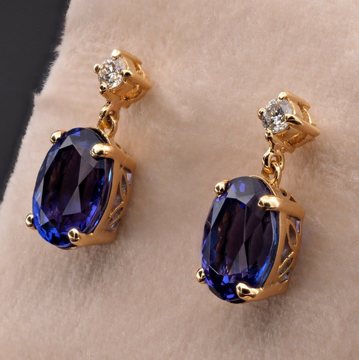 7.50ct Oval Tanzanite and Diamond Drop Earrings