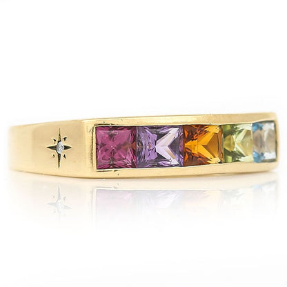 Princess Cut Multi Gemstone Rainbow Five Stone Ring