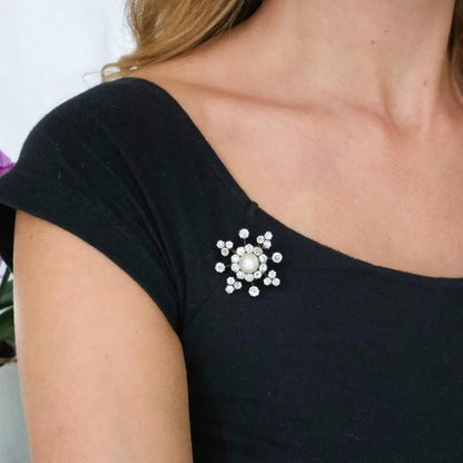 Victorian Antique Natural Pearl and Diamond Snowflake Cluster Pendant Brooch